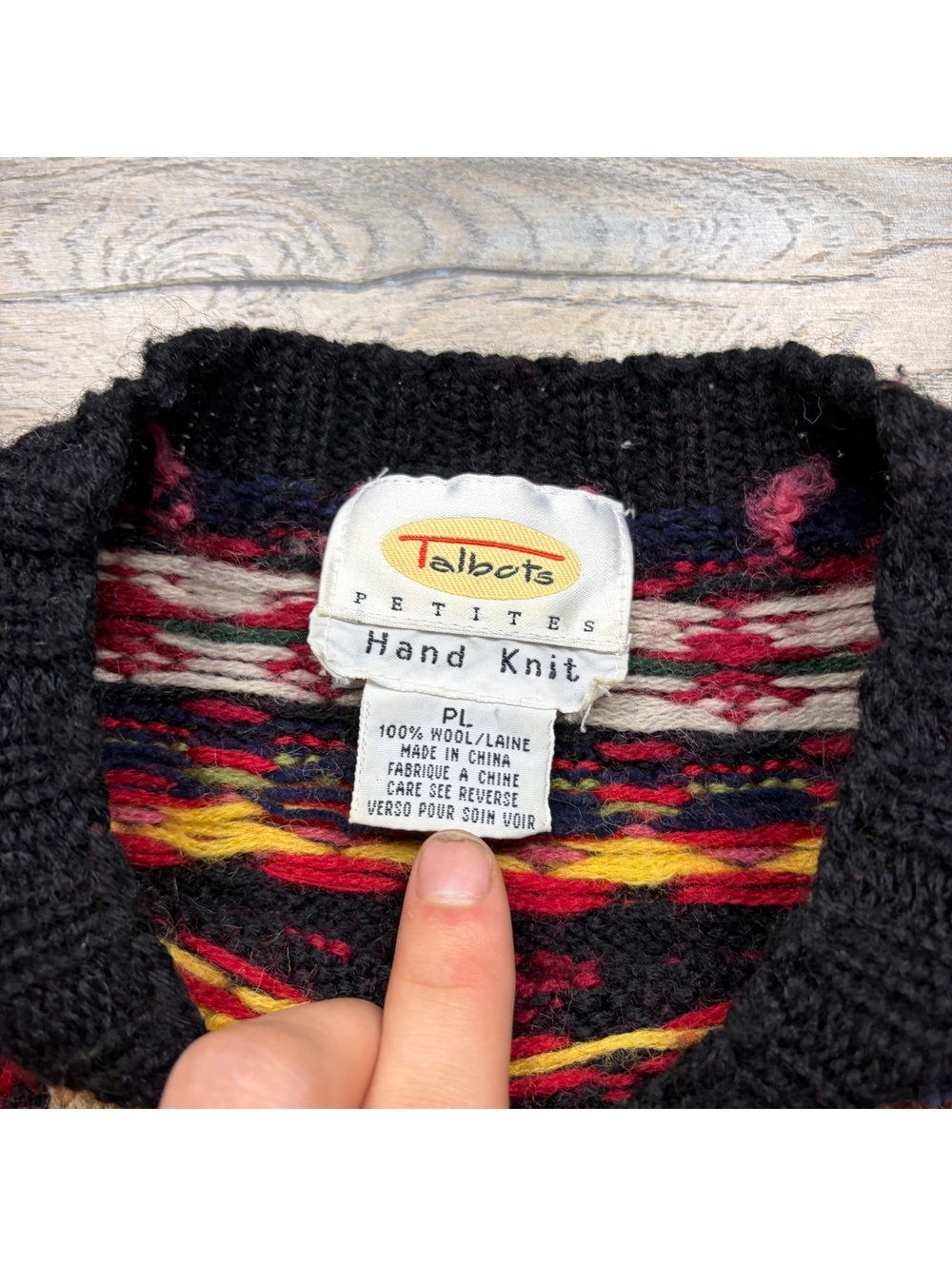 Vintage Talbots Petites Hand Knit Wool Christmas Sweater with Festive Goose - Picture 3 of 6